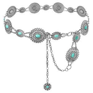 2458 Women's Concho Chain Belt Western Cowgirl Metal Waist For Dress